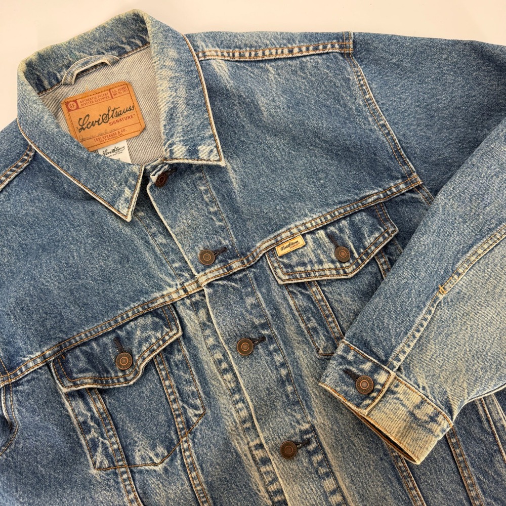 Levi Strauss Signature Mens Denim Trucker Jacket Blue Wash Large L-1055